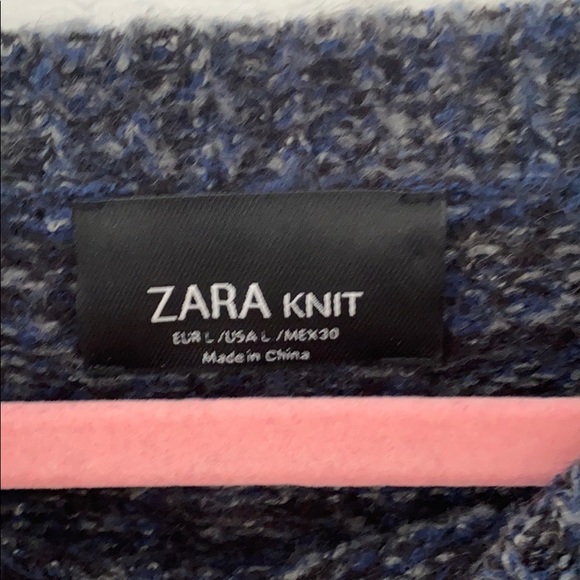 ZARA Wool Oversized Grandpa Boyfriend Sweater | marled Blue Knit Large - Picture 11 of 16